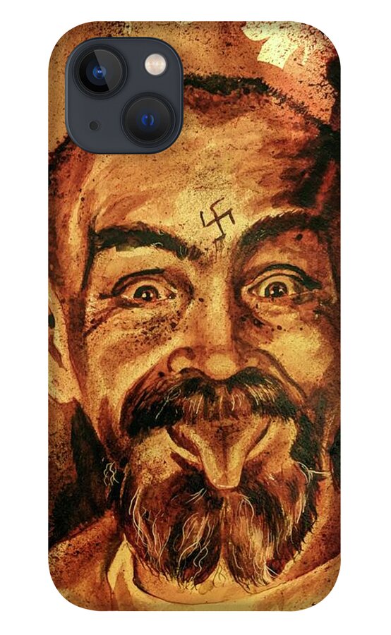 Ryan Almighty iPhone 13 Case featuring the painting CHARLES MANSON portrait fresh blood by Ryan Almighty