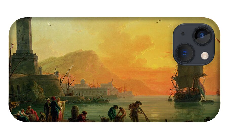 A Calm At A Mediterranean Port iPhone 13 Case featuring the painting A Calm at a Mediterranean Port by Claude Joseph Vernet by Rolando Burbon
