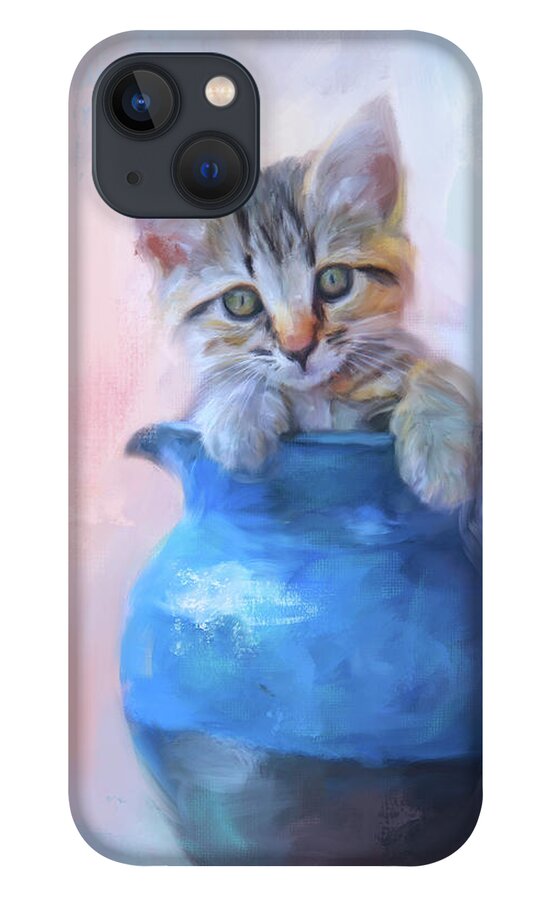 Colorful iPhone 13 Case featuring the painting A Pitcher Full of Purrfection by Jai Johnson