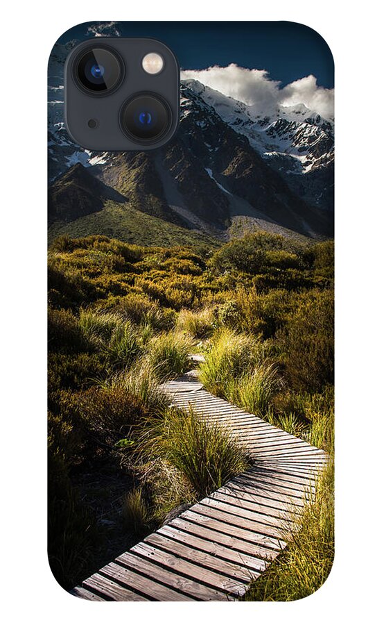 Scenics iPhone 13 Case featuring the photograph A Trail Over Green Landscape Of Mt Cook by Coolbiere Photograph