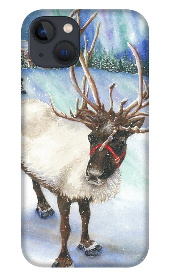 Reindeer iPhone 13 Case featuring the painting A Winter's Walk by Lori Taylor