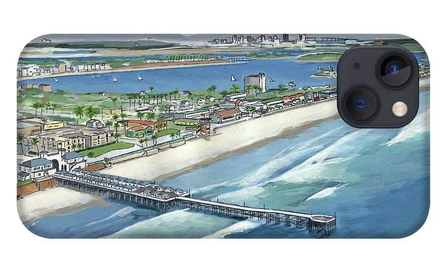 Pacific Beach iPhone 13 Case featuring the painting Pacific Beach to Downtown San Diego California by Paul Strahm