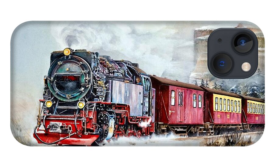 Train iPhone 13 Case featuring the painting All Aboard by Jeanette Ferguson