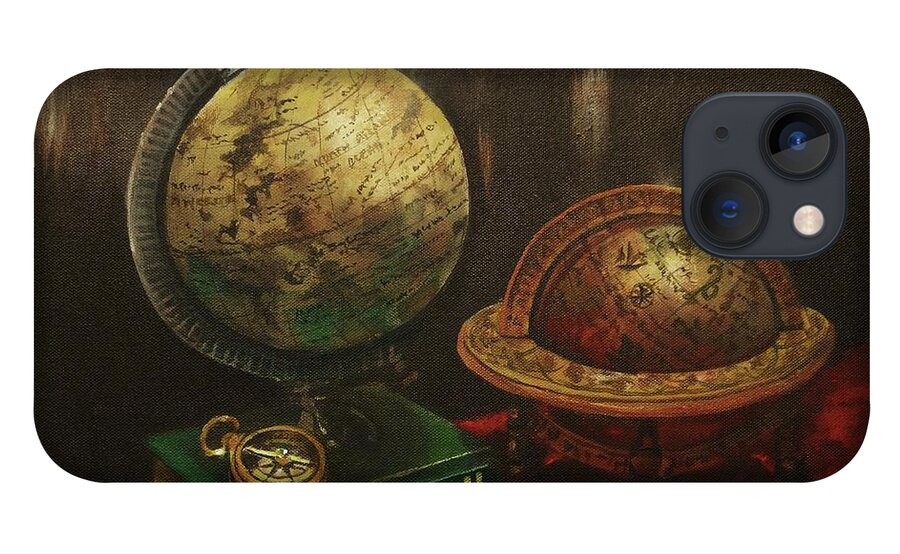Explorers’ Club iPhone 13 Case featuring the painting Armchair Traveler by Tom Shropshire