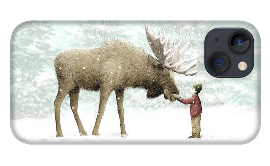 Moose iPhone 13 Case featuring the drawing Winter Moose by Eric Fan