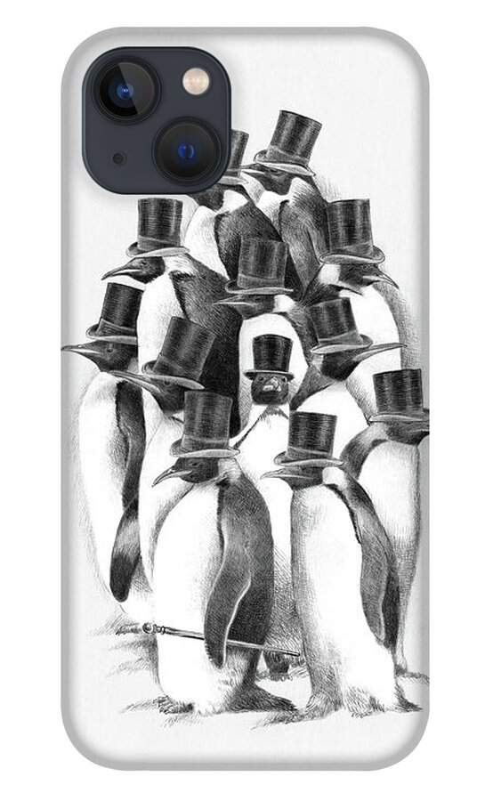 Penguin iPhone 13 Case featuring the drawing Penguin Party by Eric Fan
