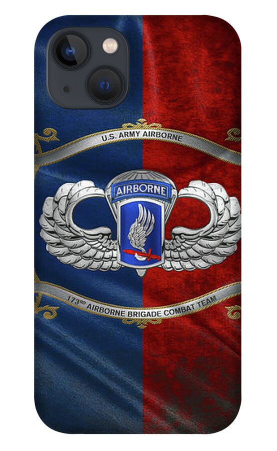 Military Insignia & Heraldry By Serge Averbukh iPhone 13 Case featuring the digital art 173rd Airborne Brigade Combat Team - 173rd A B C T Insignia with Parachutist Badge over Flag by Serge Averbukh
