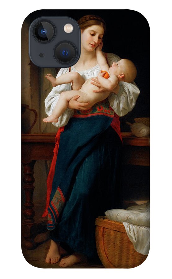 Mother And Child iPhone 13 Case featuring the painting Mother and Child by William Adolphe Bouguereau by Rolando Burbon