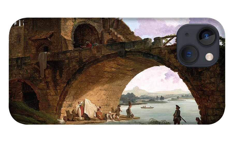 The Ponte Salario iPhone 13 Case featuring the painting The Ponte Salario by Hubert Robert by Rolando Burbon