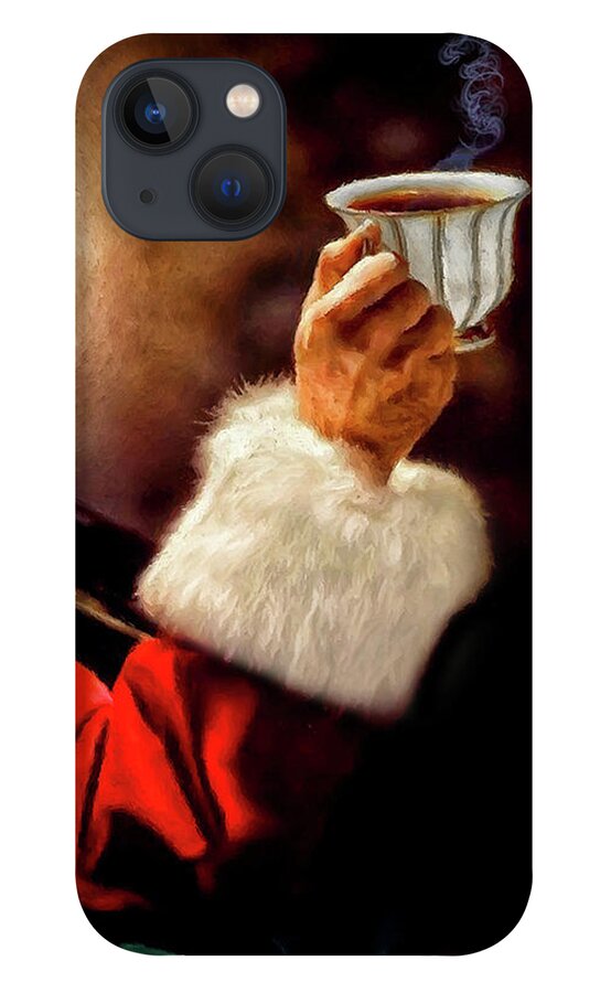 Christmas iPhone 13 Case featuring the digital art Vintage Santa Relaxing with a Hot Beverage by Doreen Erhardt