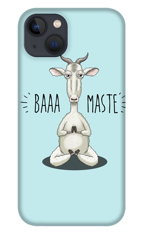 Goat iPhone 13 Case featuring the digital art Baaa-maste - Namaste Meditating Goat by Laura Ostrowski