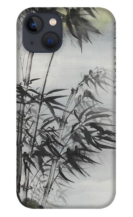Chinese Watercolor iPhone 13 Case featuring the painting Moon Shimmering Through Bamboo by Jenny Sanders