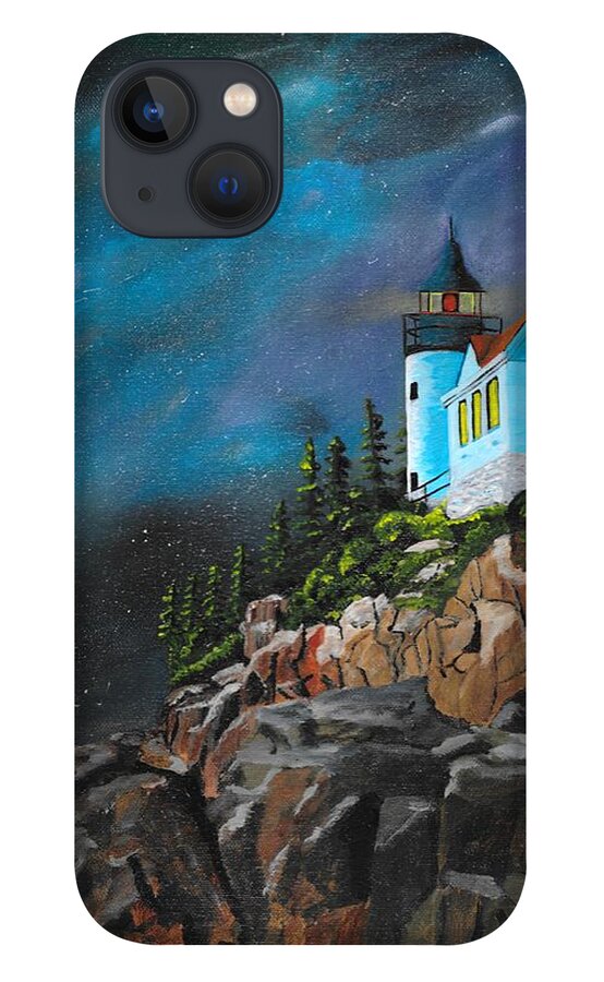 Light House iPhone 13 Case featuring the painting Bass Harbour by David Bigelow