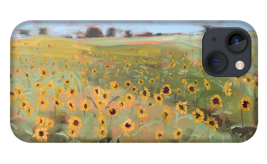 Painting iPhone 13 Case featuring the painting Bedford County Sunflower Field by Donna Tuten