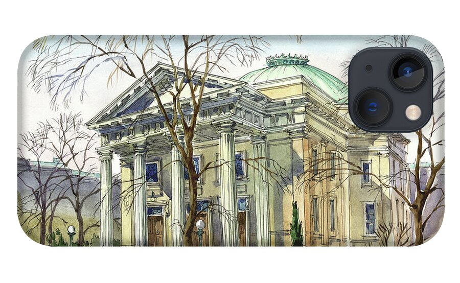 Beth Ahabah; Synagogue; Sunny; Spring; Architecture; Building; Celebrating Jewish Holiday; Jewish; Watercolor; Painting; Maria Rabinky; Rabinky; Rabinsky iPhone 13 Case featuring the painting Beth Ahahah by Maria Rabinky
