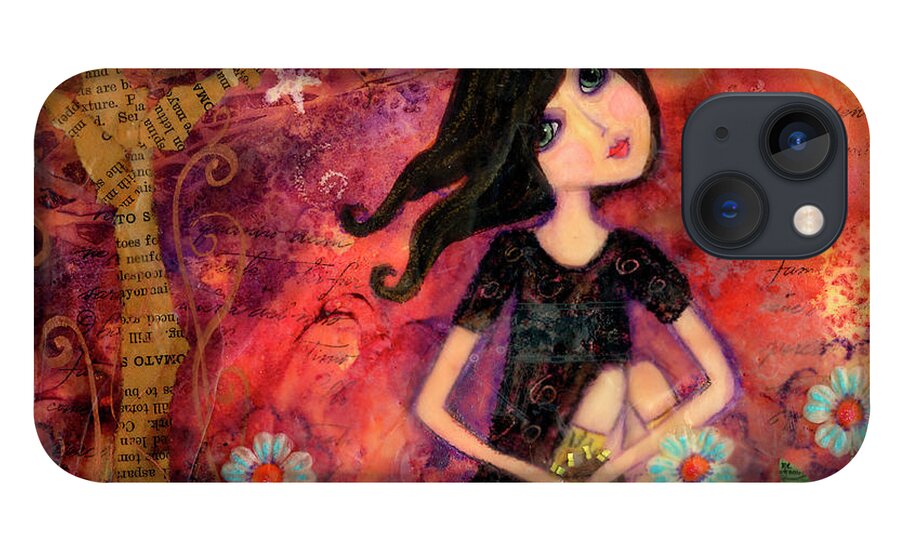 Big Eyed Tambourine Girl iPhone 13 Case featuring the painting Big Eyed Tambourine Girl by Wyanne