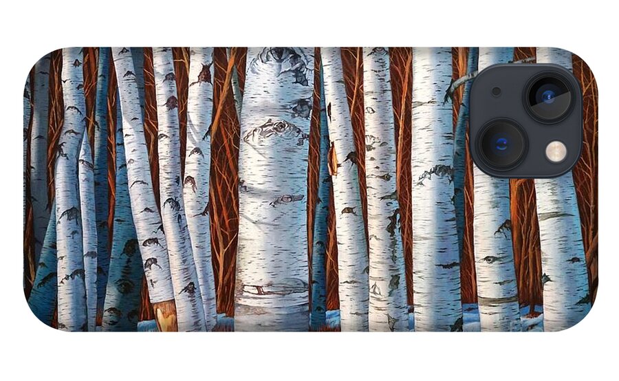 Birch iPhone 13 Case featuring the painting Birch Trees in early winter in painting by Christopher Shellhammer