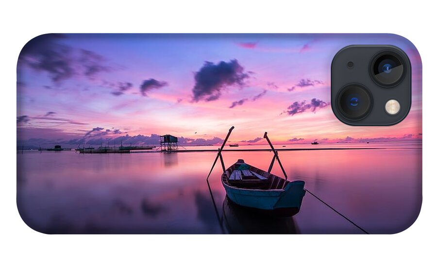 Landscape iPhone 13 Case featuring the photograph Boat under the sunset by Top Wallpapers
