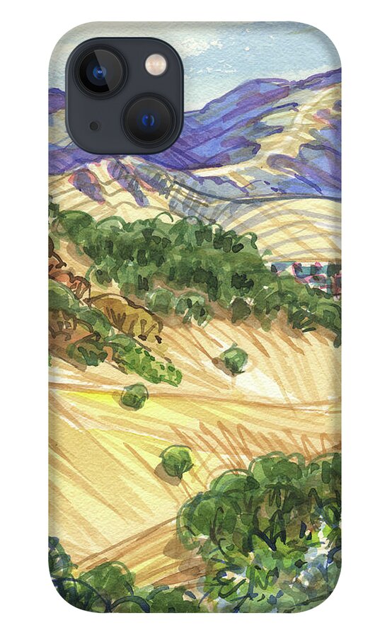 Landscape With California Oaks iPhone 13 Case featuring the painting Briones from Mount Diablo Foothills by Judith Kunzle