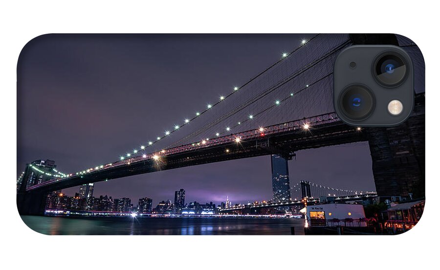 Architecture iPhone 13 Case featuring the photograph Brooklyn Bridge at Night by Stef Ko