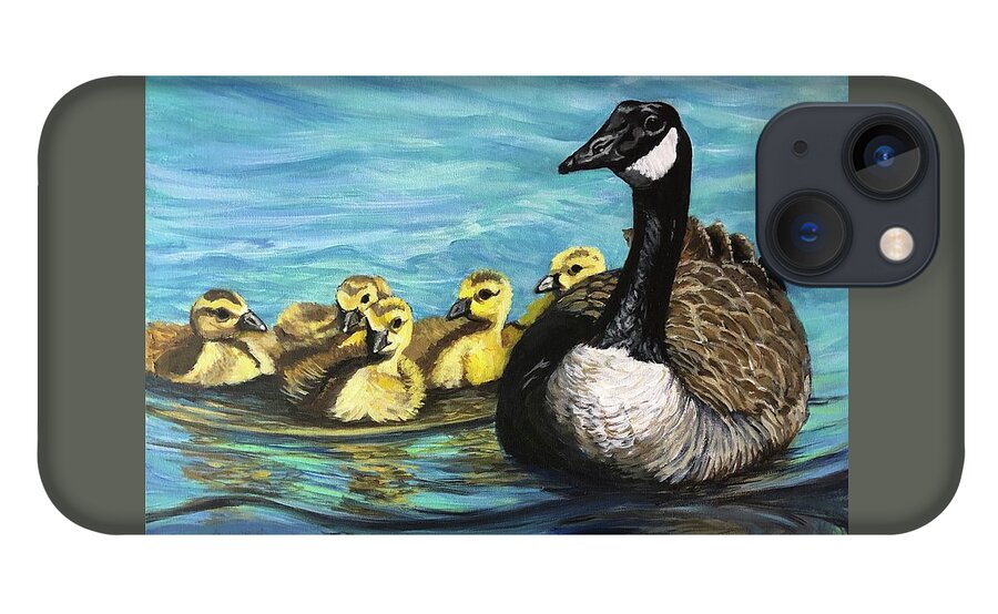 Canadian iPhone 13 Case featuring the painting Canadian Goose and Goslings by Jeanette Jarmon