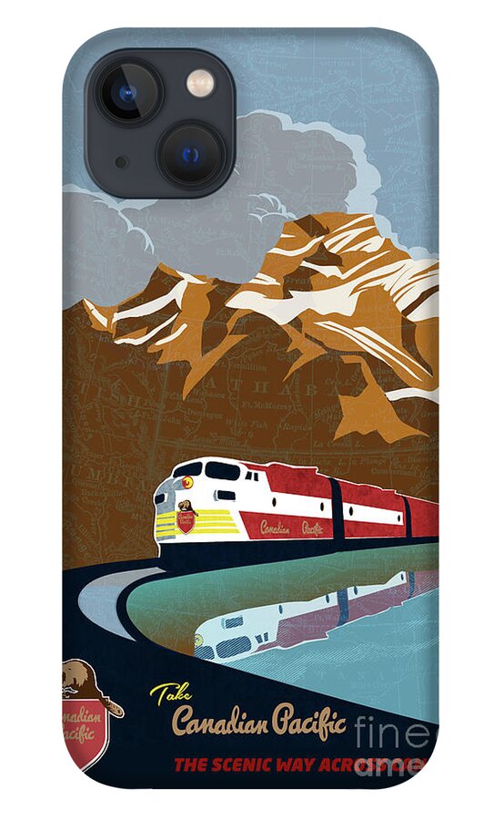 Train iPhone 13 Case featuring the painting Canadian Pacific Rail Vintage Travel Poster by Sassan Filsoof