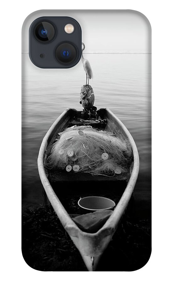 Canoe And A Heron iPhone 13 Case featuring the photograph Canoe And A Heron by Moises Levy