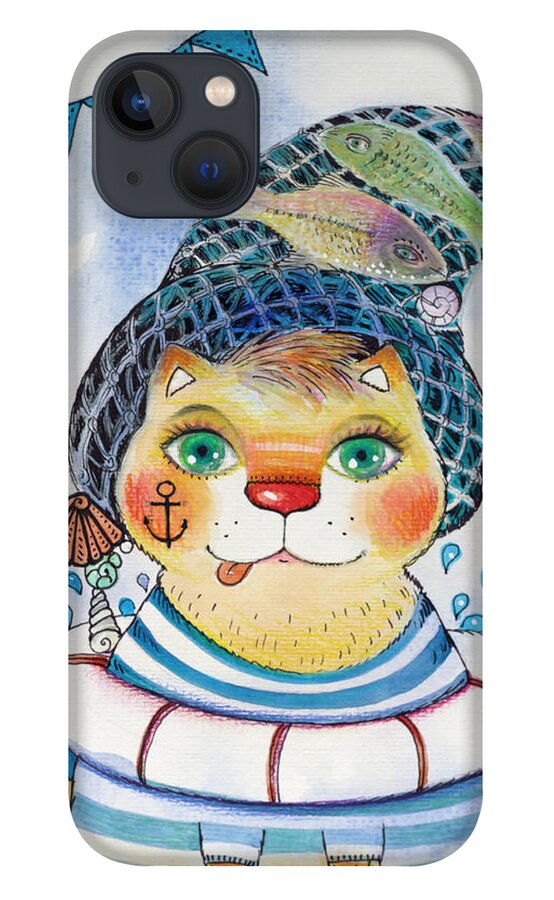 Cat Sailor iPhone 13 Case featuring the painting Cat Sailor by Oxana Zaika
