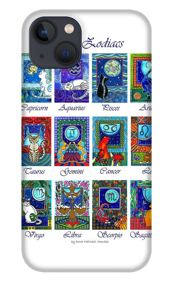 Cat Zodiac Astrology Signs iPhone 13 Case featuring the painting Cat Zodiac Astrological Signs by Dora Hathazi Mendes