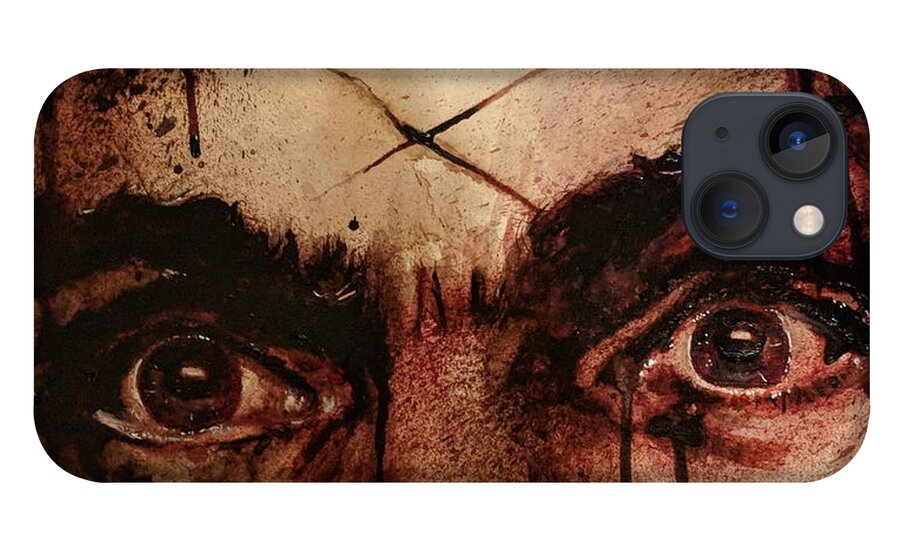 Ryan Almighty iPhone 13 Case featuring the painting CHARLES MANSONS EYES fresh blood by Ryan Almighty