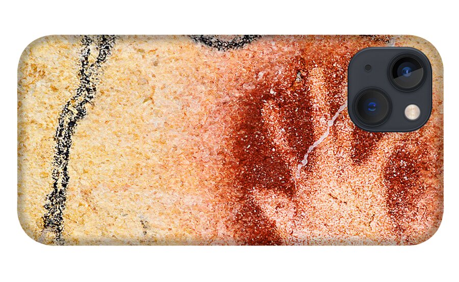 Chauvet iPhone 13 Case featuring the digital art Chauvet Red Hand and Mammoth by Weston Westmoreland