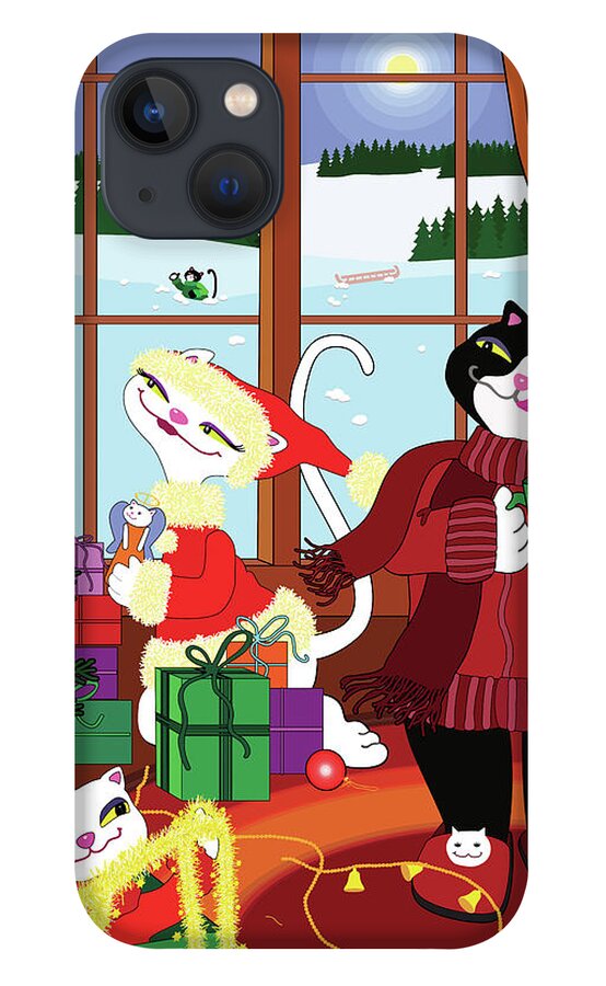 Christmas Cats Theme Christmas Decorations V2 iPhone 13 Case featuring the digital art Christmas Cats Theme Christmas Decorations V2 by Cindy Wider