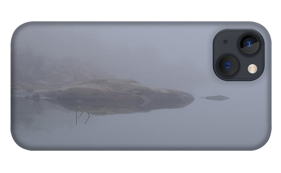 Sweden iPhone 13 Case featuring the pyrography Cliffs in fog by Magnus Haellquist