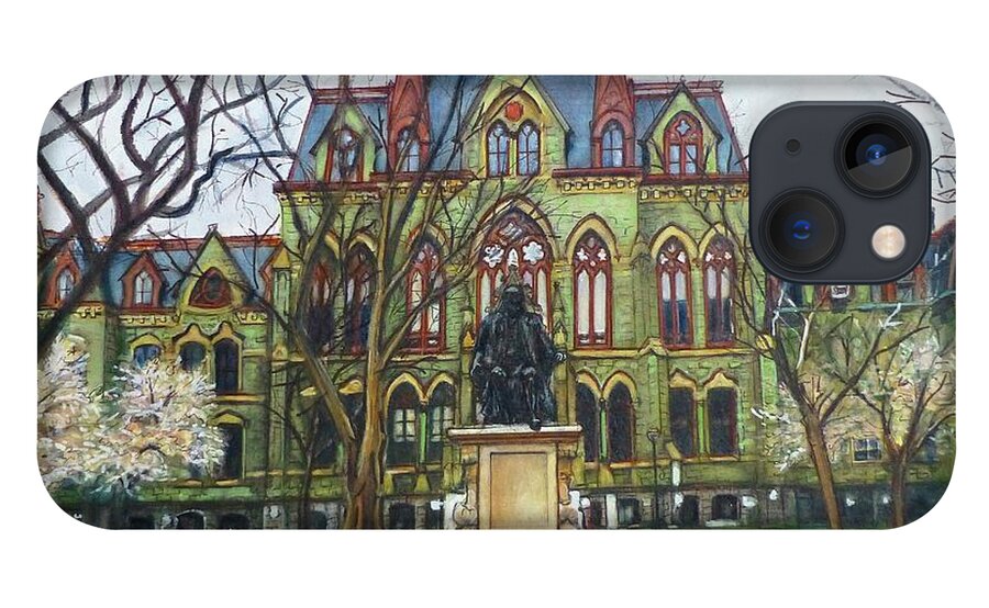 Architecture iPhone 13 Case featuring the painting College Hall, University of Pennsylvania by Henrieta Maneva