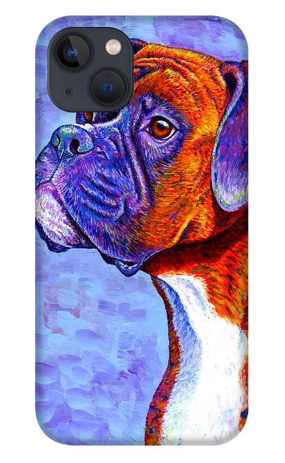 Boxer iPhone 13 Case featuring the painting Devoted Guardian - Colorful Brindle Boxer Dog by Rebecca Wang