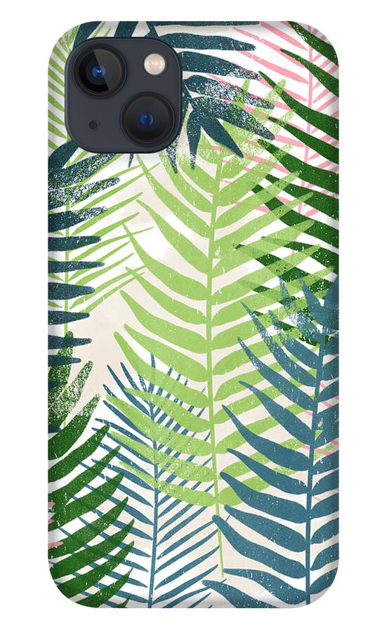Tropical iPhone 13 Case featuring the mixed media Colorful Palm Leaves 2- Art by Linda Woods by Linda Woods