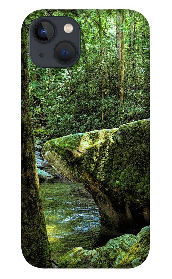 Relaxing iPhone 13 Case featuring the photograph Cool Water at Mossy Rock Smokey Mountains National Park by T Lynn Dodsworth