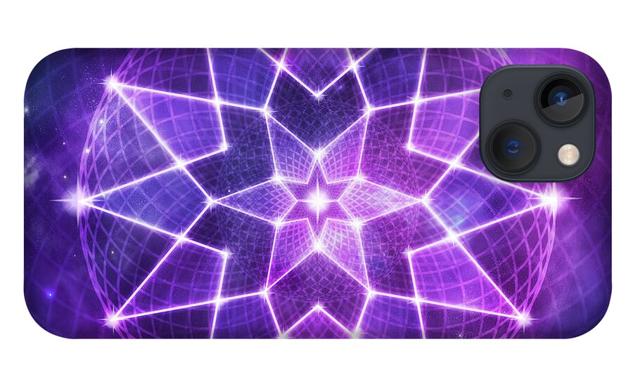 Seed Of Life iPhone 13 Case featuring the digital art Cosmic Purple Geometric Seed of Life Crystal Lotus Star Mandala by Laura Ostrowski