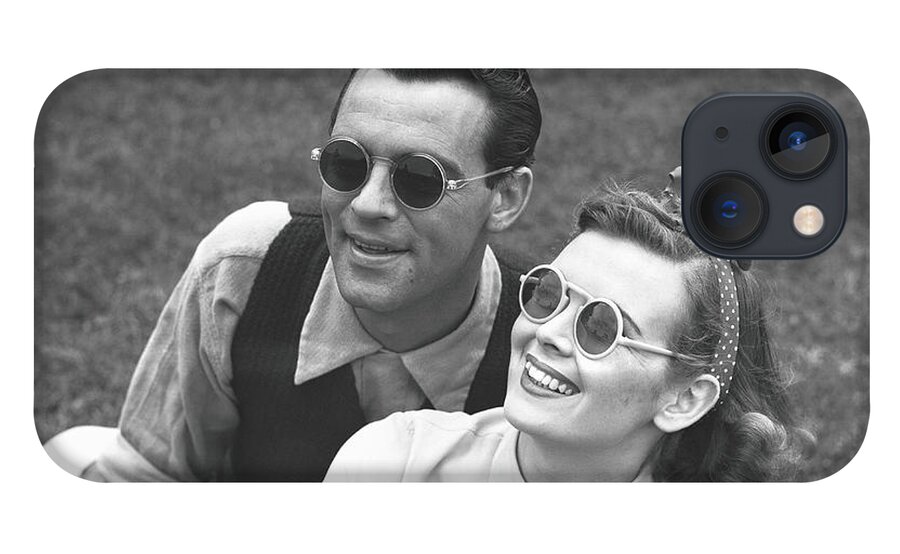 Young Men iPhone 13 Case featuring the photograph Couple Wearing Sunglasses Sitting On by George Marks