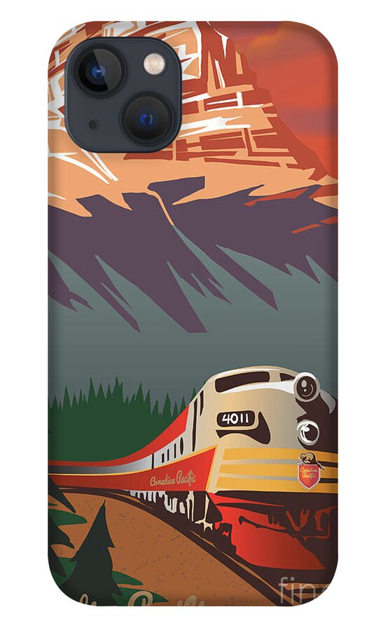 Retro Travel iPhone 13 Case featuring the digital art CP Travel by Train by Sassan Filsoof