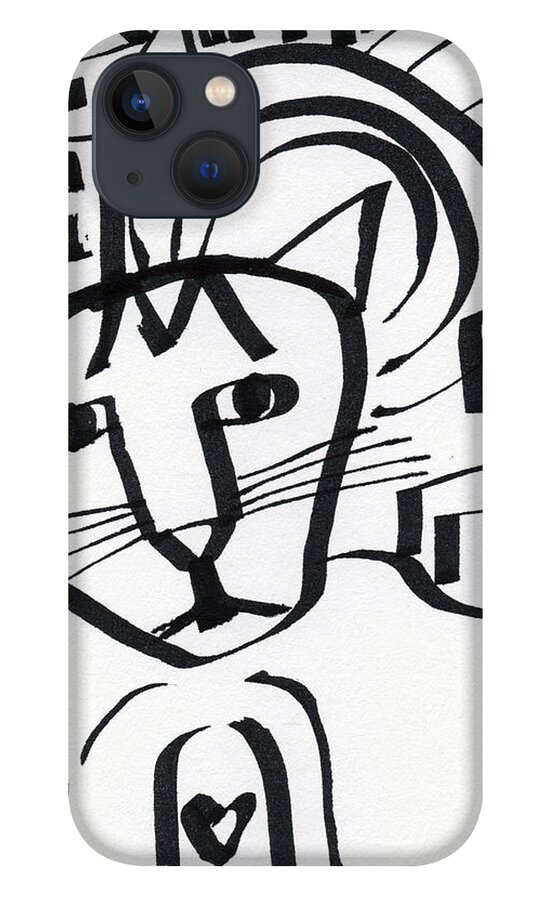Cat iPhone 13 Case featuring the drawing Curious Cat -Art by Linda Woods by Linda Woods