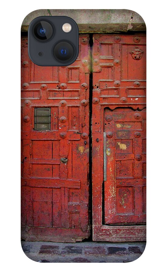 Cusco Double Red Doors iPhone 13 Case featuring the photograph Cusco Double Red Doors by Kandy Hurley