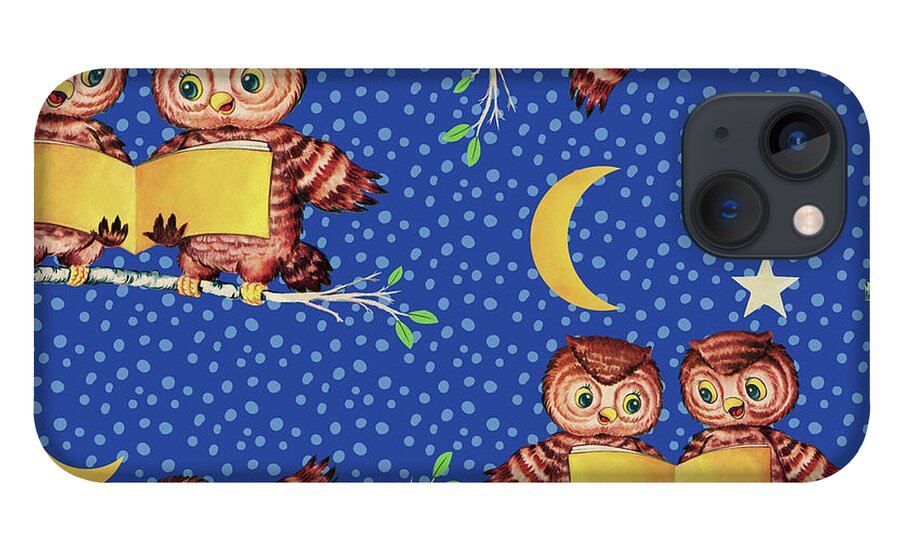 Cute Baby Owls Starry Night Pattern iPhone 13 Case featuring the digital art Cute Baby Owls Starry Night Pattern by Tina Lavoie