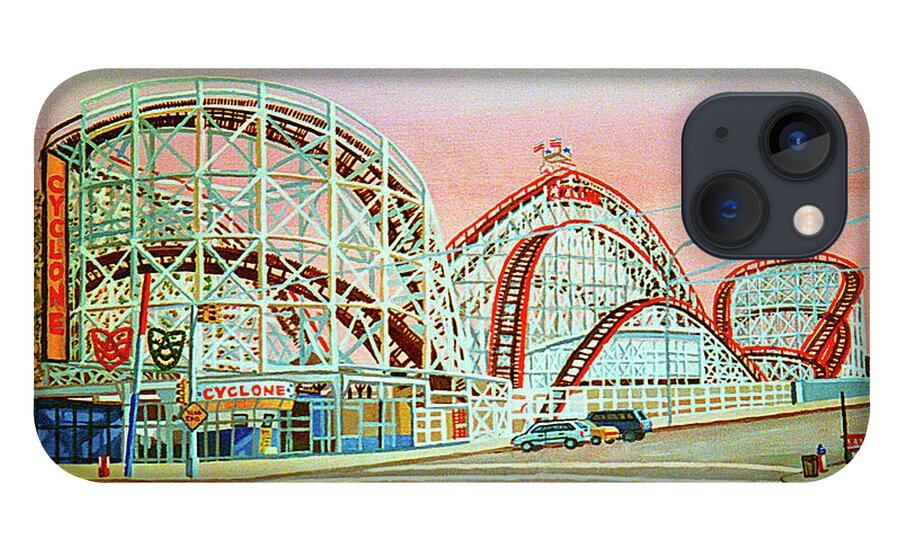  iPhone 13 Case featuring the painting Cyclone Rollercoaster by Bonnie Siracusa