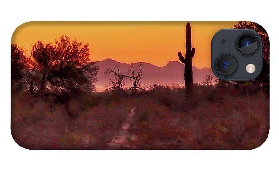 Affordable iPhone 13 Case featuring the photograph Desert Sunrise Trail by Judy Kennedy