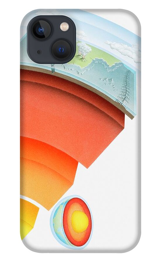 Watercolor Painting iPhone 13 Case featuring the digital art Diagram Showing Layers Of The Earth by Nick Hall