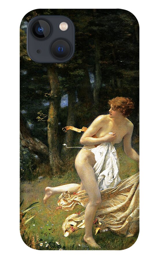 Diana's Maidens iPhone 13 Case featuring the painting Dianas Maidens by Edward Robert Hughes by Rolando Burbon