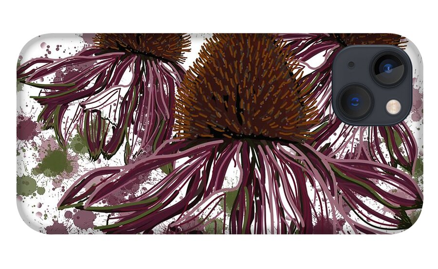 Modern Abstract iPhone 13 Case featuring the drawing Echinacea Flowers Line by Joan Stratton