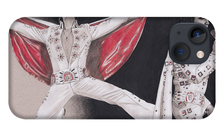 Elvis iPhone 13 Case featuring the drawing Elvis in Charcoal #188 by Rob De Vries