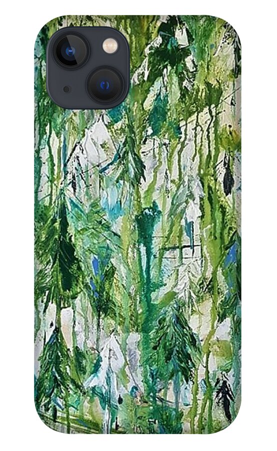 Abstract iPhone 13 Case featuring the painting Emerald Forest by Tracey Lee Cassin